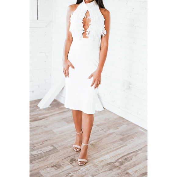 Halter Embellished Bridal Shower Engagement Party Wedding Dress Open Back - Picture 3 of 6